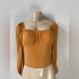 Active USA Mustard Long Sleeve Blouse off the shoulder sexy summer